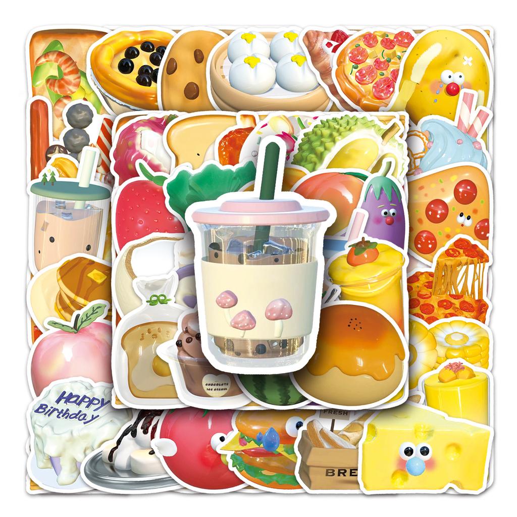 50 Pictures of 3D Food Personality Doodle Cartoon Cute Guka DIY Mobile Phone Case Suitcase Stickers Waterproof