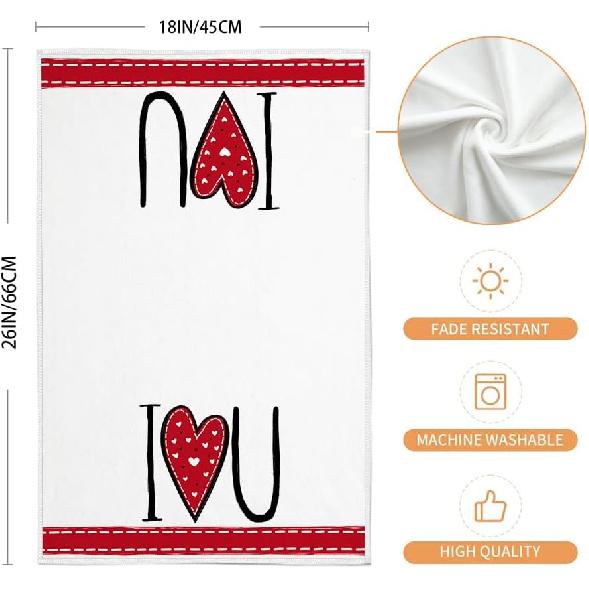 ARKENY Valentines Day Kitchen Towels Red Heart Dish Towels 18x26 Inch Ultra Absorbent Wedding Drying Cloth I Love U Sign Hand Towel for Valentine