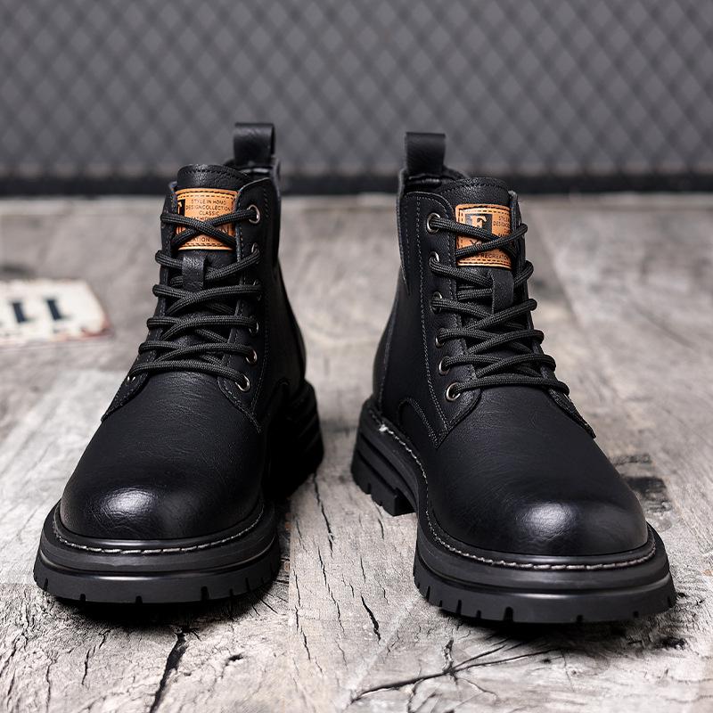 Men's British Style High-Top Yellow Martin Boots: Autumn/Winter Velvet Mid-Tops