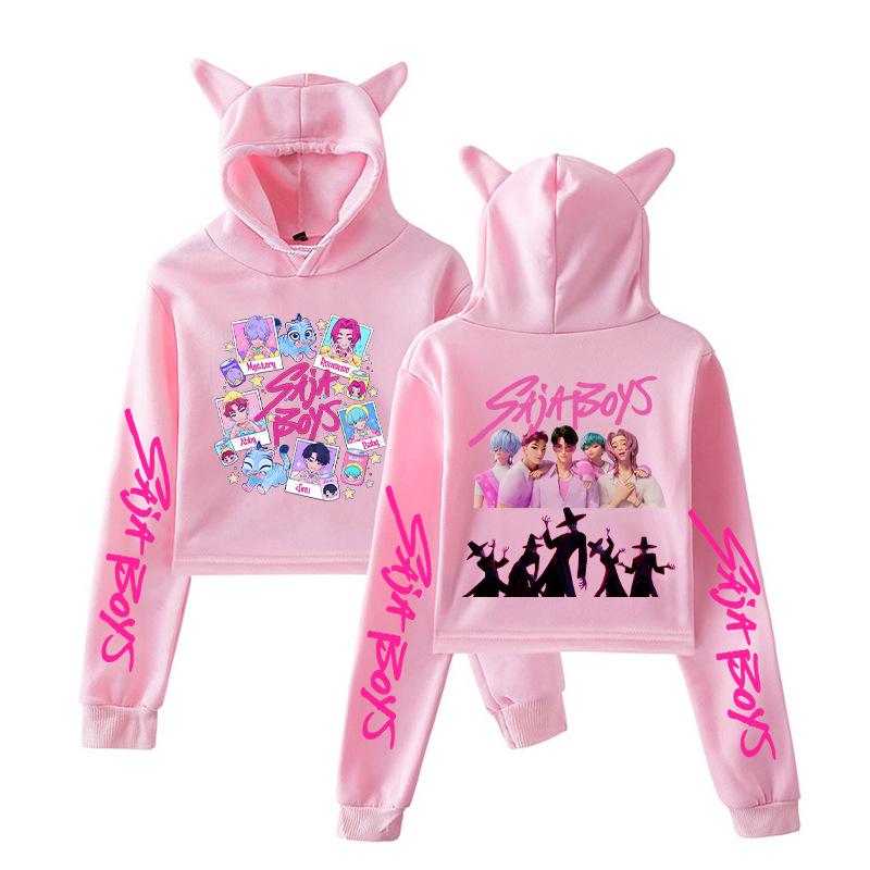 Anime K-Pop Demon Hunters Saja Boys Crop Tops Cat Ears Sweatshirt Long Sleeve Girls Fashion Hoodie
