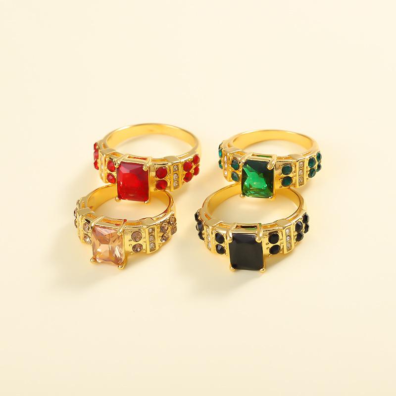 Jianjie Cross-Border Jewelry: Multicolor Inlaid Square Zircon Ring