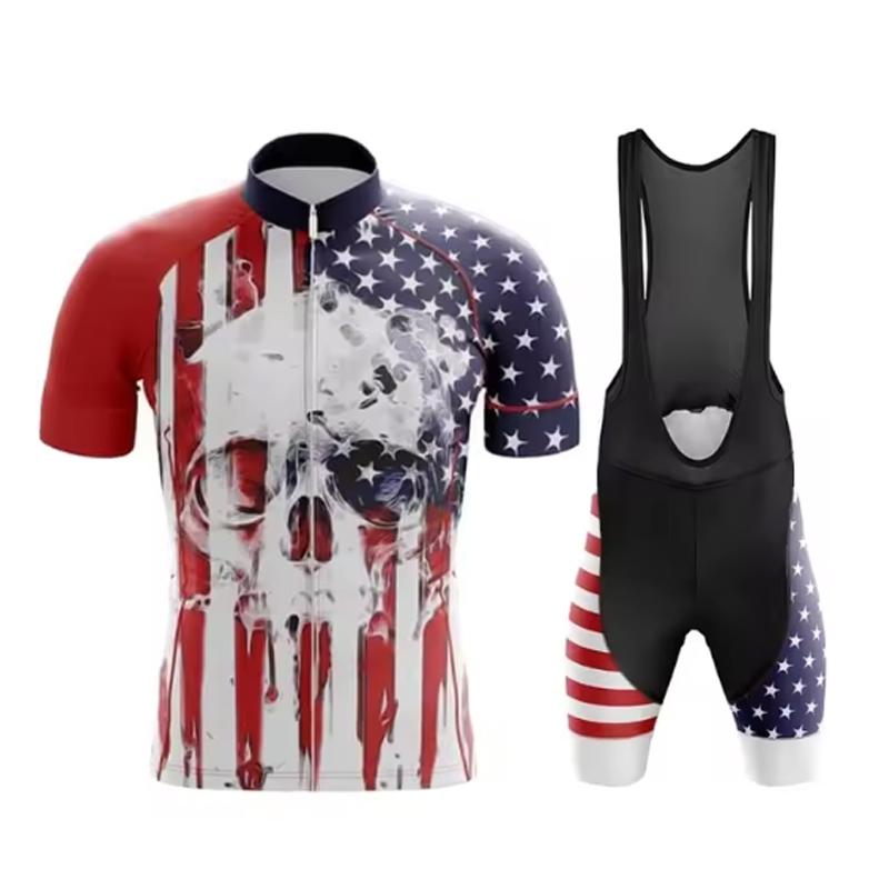 Team Cycling Jersey Set Short Sleeve Cartoon Bicycle Clothing Men Black MTB Maillot Ciclismo Bike Racing Bib Shorts Set