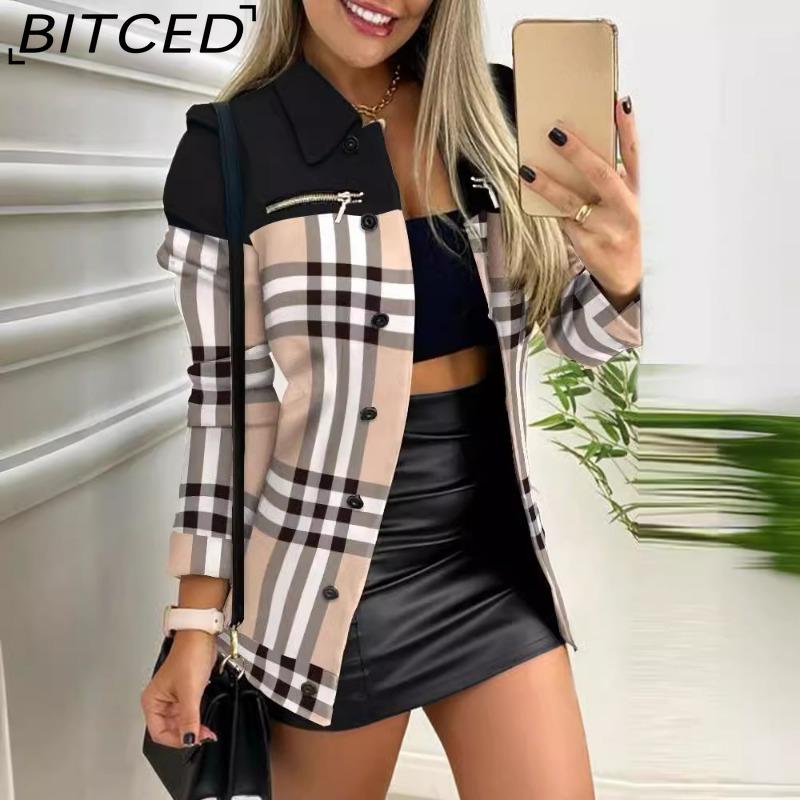 BITCED Jachete și paltoane cu mâneci lungi, cu mâneci lungi, cu zăbrele, ocazional, de epocă