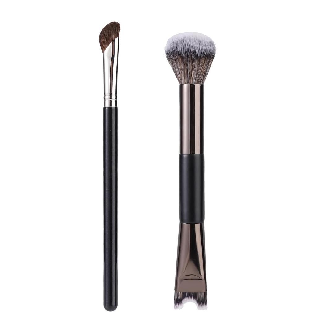 2pcs Nose Contour Brushes Set, 2-in-1 U-Shaped Fluffy & Angled Tilt Brush for Precise Nose Sculpting, Highlighting, Defining, Seamless Contouring for