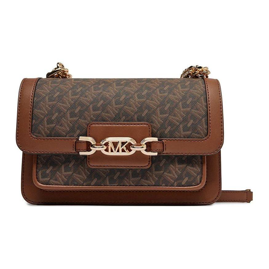 Michael Kors Heather Metal Decoration Flap Design Faux Leather Tote Shoulder Bag Women bags Dark-Brown Acorn-Brown 30R4G7HL3B-BRN-LUGGAGE