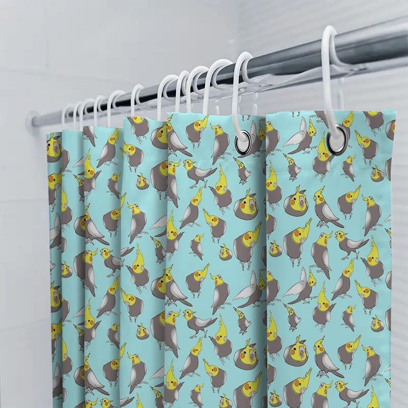 Bathroom Shower Curtain Bird Parrot Pattern Teal Blue Washroom Decor Home Decor Waterproof Fabric Shower Liner