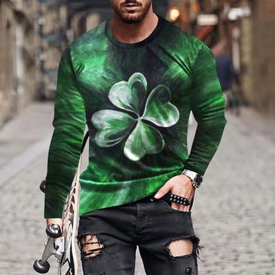 Neues Kleeblatt Herren 3D-Druck T-Shirt Locker Frühling Herbst Freizeit Langarm Rundhals Bequem Mode T-Shirt