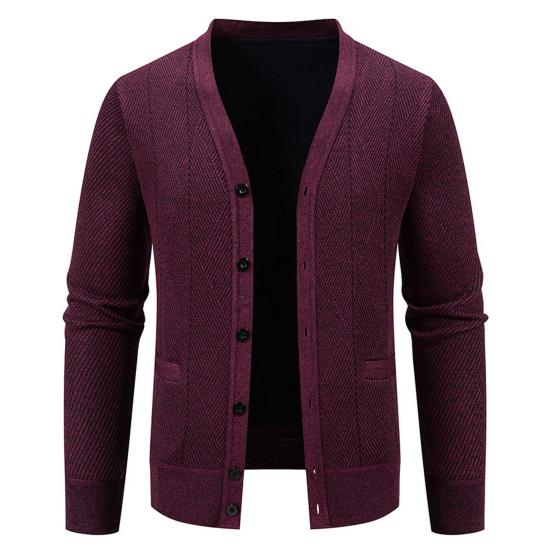Men Knitting Cardigan V-Neck Long Sleeve Buttons Placket Sweater Jacket with Pockets Solid Color Autumn Winter Knitwear