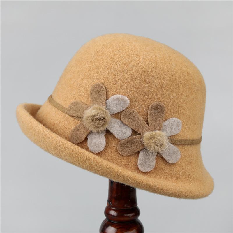 Autumn and Winter In The Elderly Hat Women Warm Woolen Top Hat Winter Basin Hat Thickened Bucket Hat