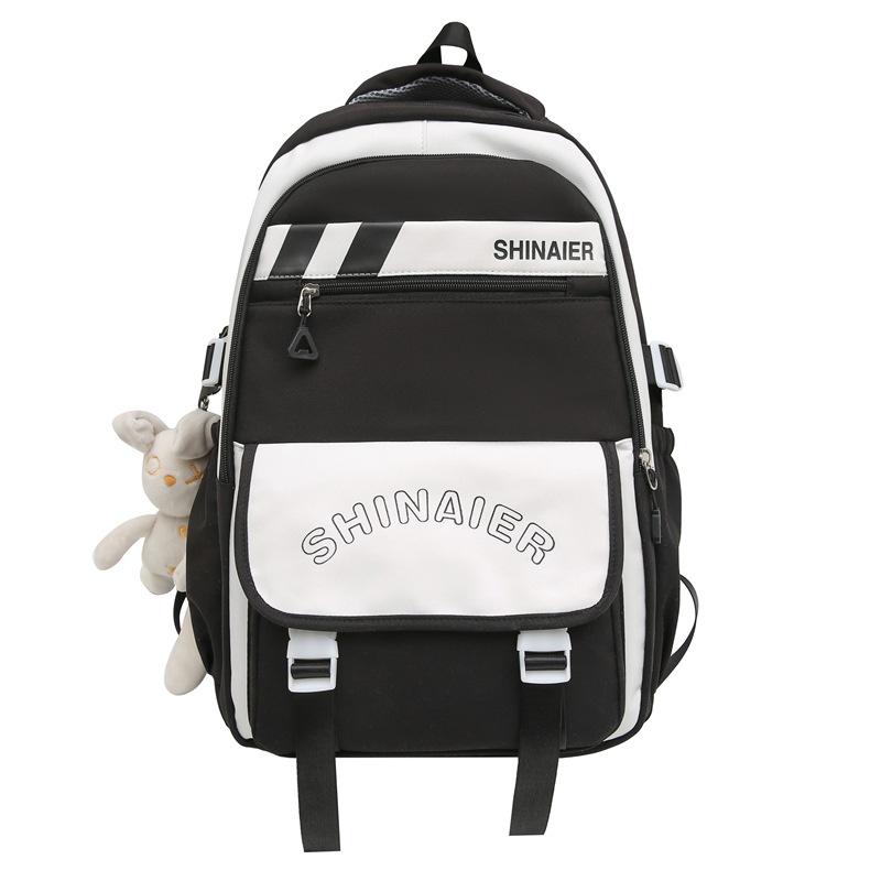 Men's Splicing Backpack Middle School Student Schoolbag Women's Large Capacity Campus Backpack