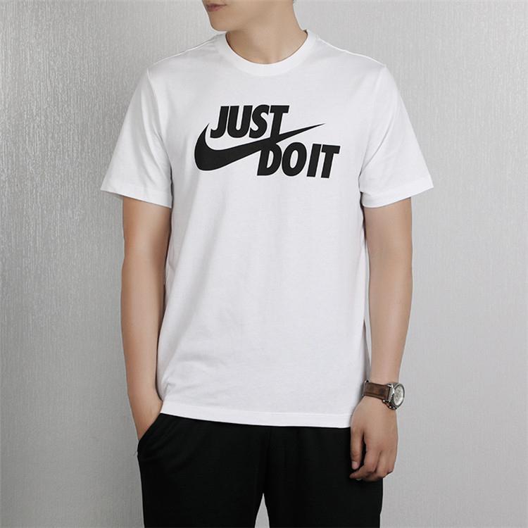 Nike Just Do It Logo Print Crew Neck T-Shirt Men Tops White AR5007-100