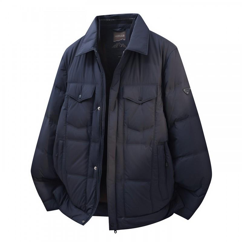 Mens Premium 90% Duck Down Puffer Jacket Winter Warm Outdoor Coat Loose Fit Solid Color With Faux Fur Collar