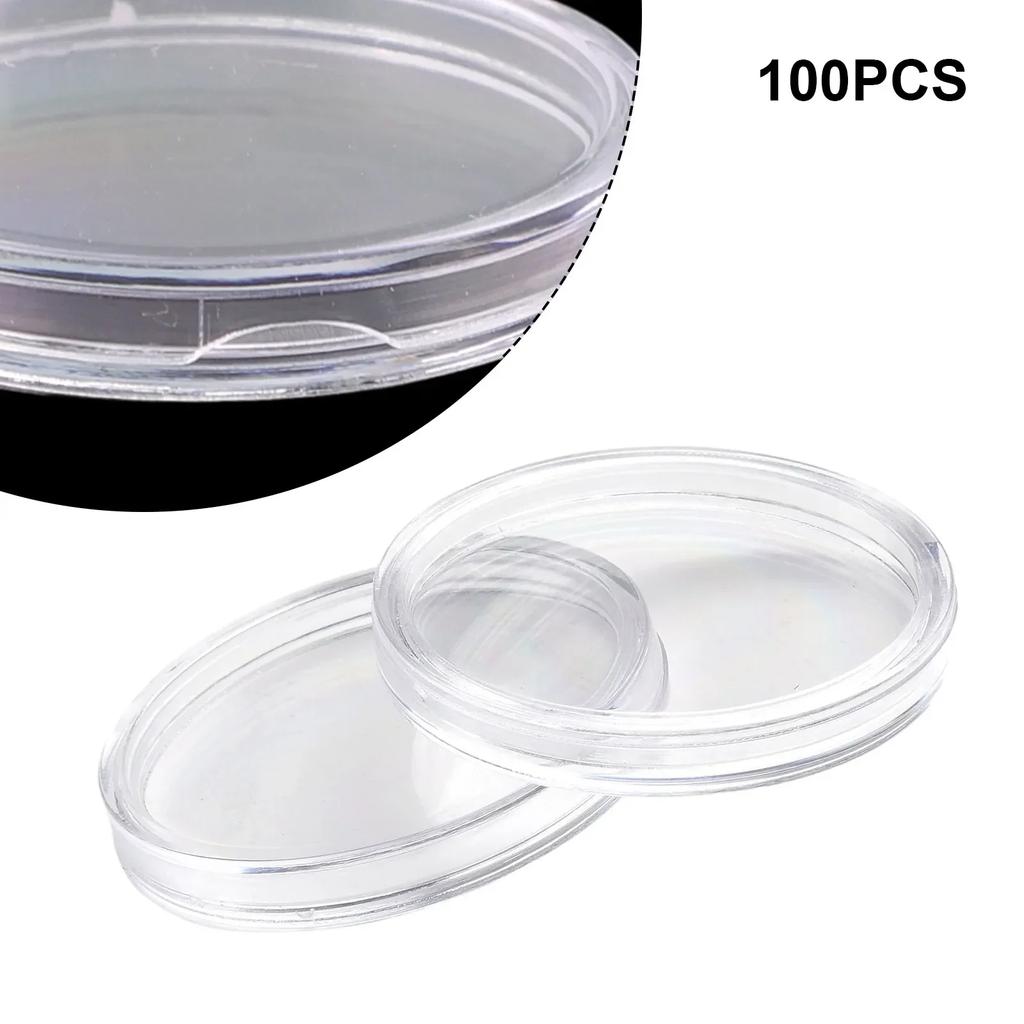 100Pcs 32mm Plastics Transparent Round Coin Capsules Container Protect Coin For Coin Collection Supplies HomeStorage Box