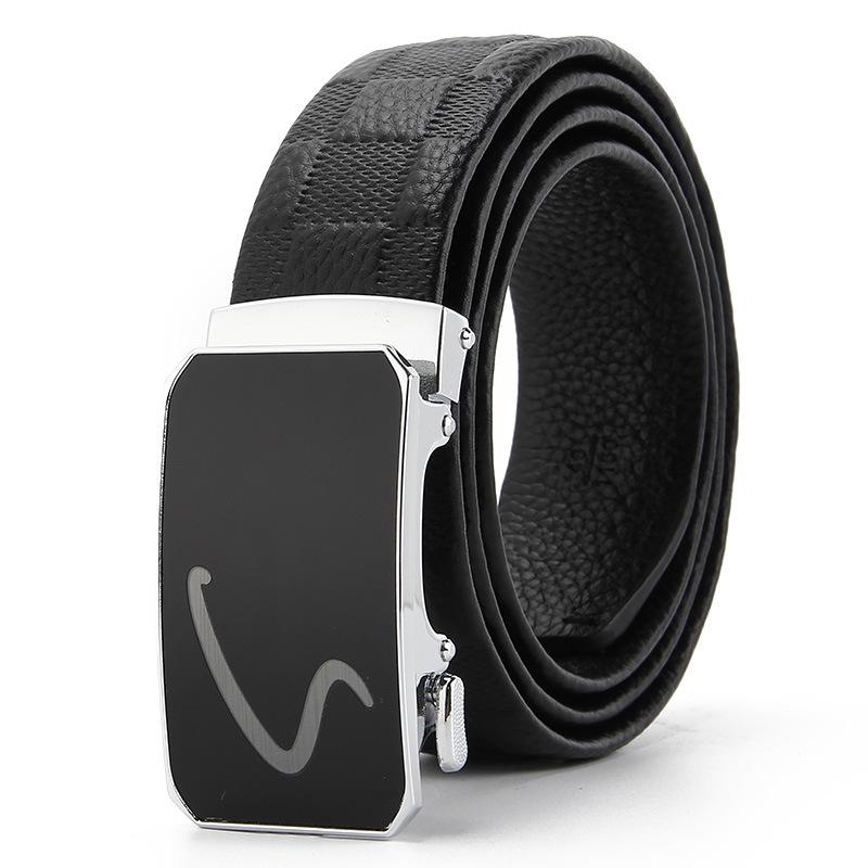 

Новый ремень с окантовкой из верхнего слоя коровьей кожи, мужской, с автоматической пряжкой, клетчатый, из натуральной коровьей кожи, деловой, повседневный 110-130CM