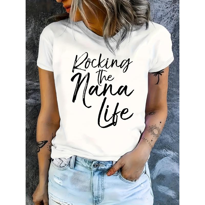 Women's A-Patch Letter Design Casual Short Sleeve Tee Opaque Layering Everyday Top