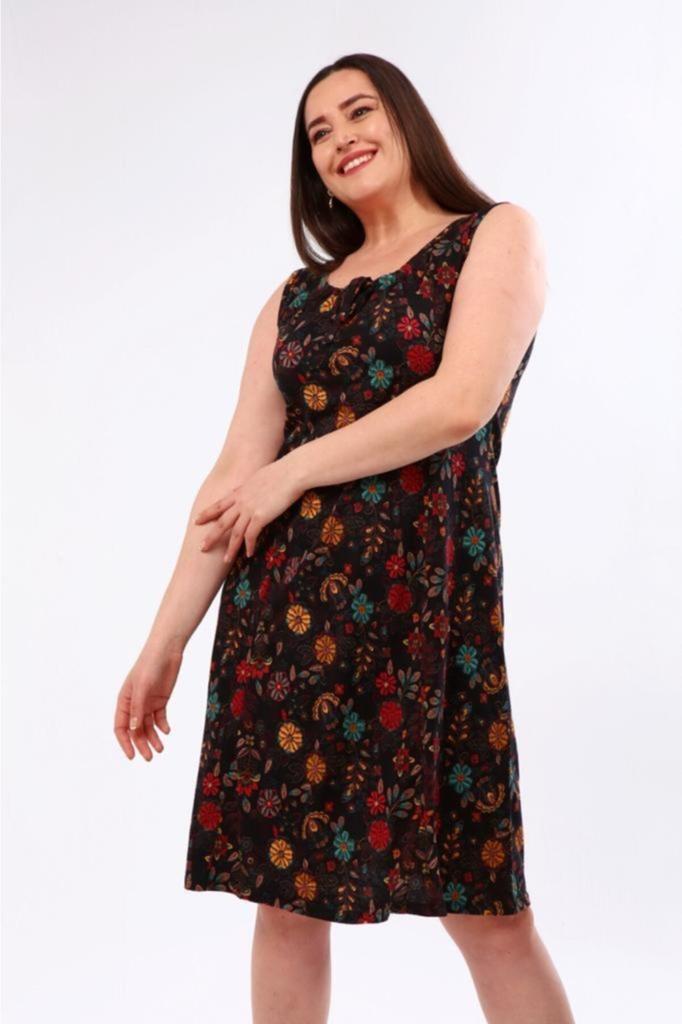 Dámské šaty velkých velikostí na silná ramínka bez rukávů s vyztuženými košíčky z česané bavlny plus size