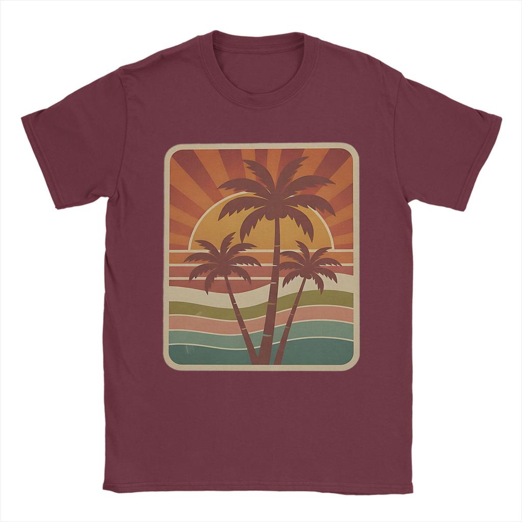 Vintage Palm Tree Sunset T Shirt Summer  Cotton T-Shirts For Men Harajuku Pattern Tshirt Short Sleeve Awesome Top Tees