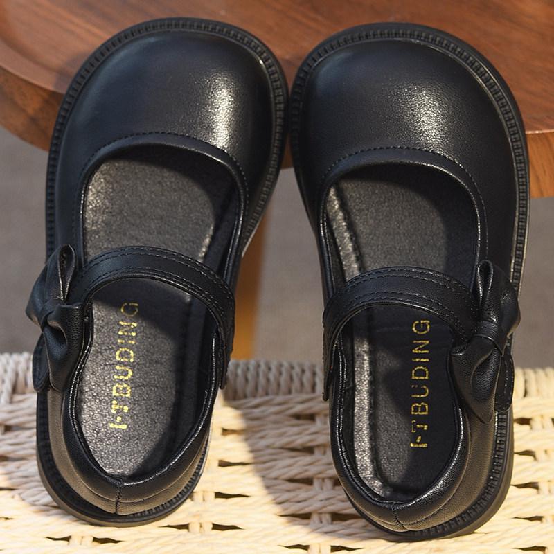 Spring 2026 Girls' Leather Princess Shoes - Fashionable, Soft Sole, Little Black Dress Shoes for Children