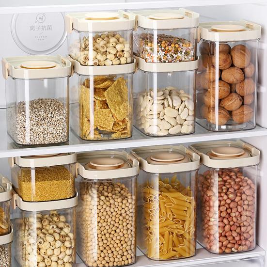 Airtight Food Container Clear Sealed Storage Box with Lid Stackable Grain Canister for Nuts Beans Spices Kitchen Cabinet Pantry Organization