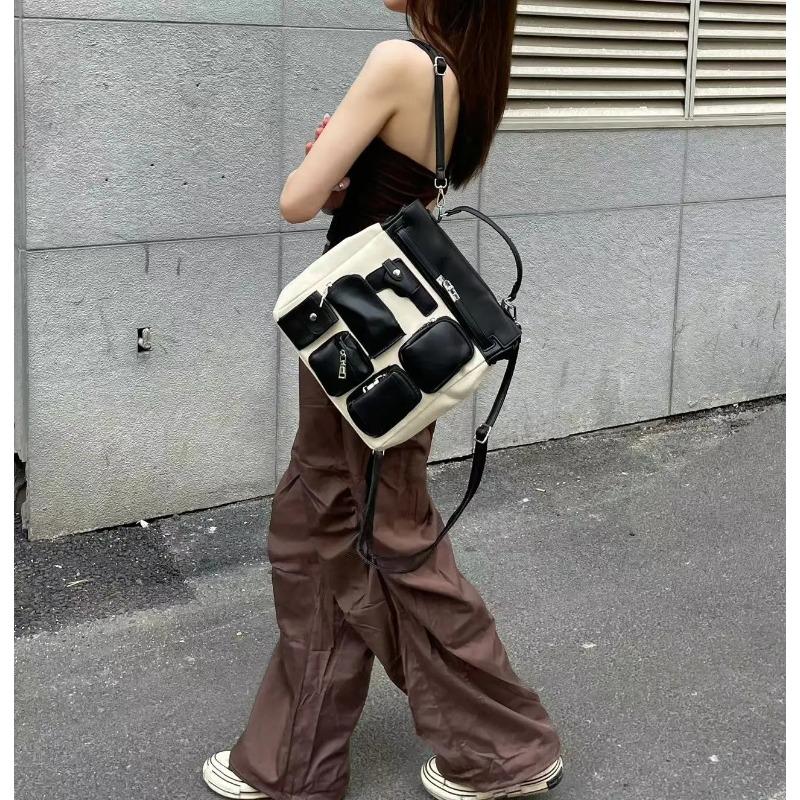 

Дизайнерский мотоциклетный рюкзак с несколькими карманами унисекс из холста, школьная сумка, сумки для документов, сумки через плечо для женщин, лидер продаж