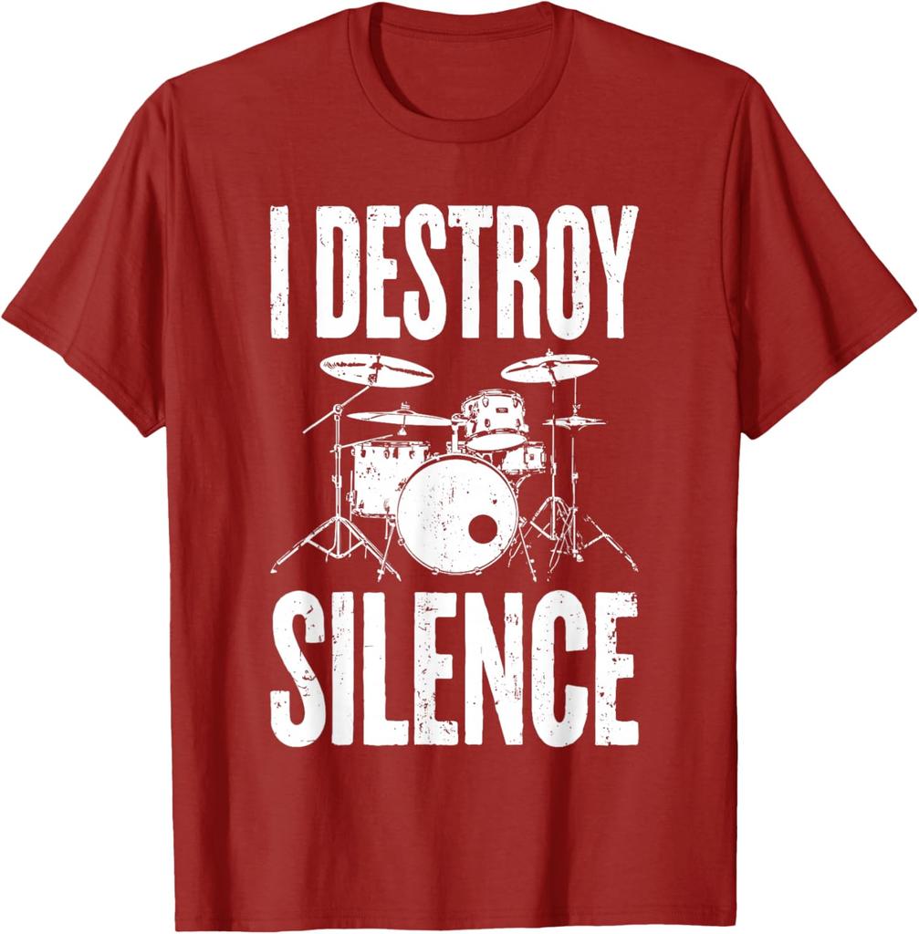 I Destroy Silence Drummer Graphic Tee Unisex Women Cotton Casual TShirt
