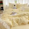 Fashion Lattice Bedding Set Bed Sheet Cute Princess AB Double Sided Ruffle Flower Quilt Cover Pillowcase Bedclothes Home Textile
