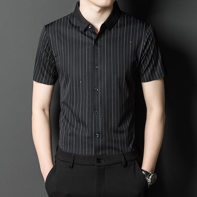 Summer Business Young and Middle-Aged Men's Short-Sleeved Shirt Casual Thin Non-Ironing Striped Shirt Men