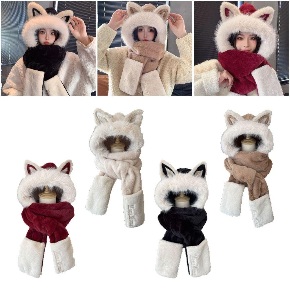 Keep Warm Hat Scarf Gloves Set Thickened Ear Protection Cap New Women Beanies Cap Autumn Winter