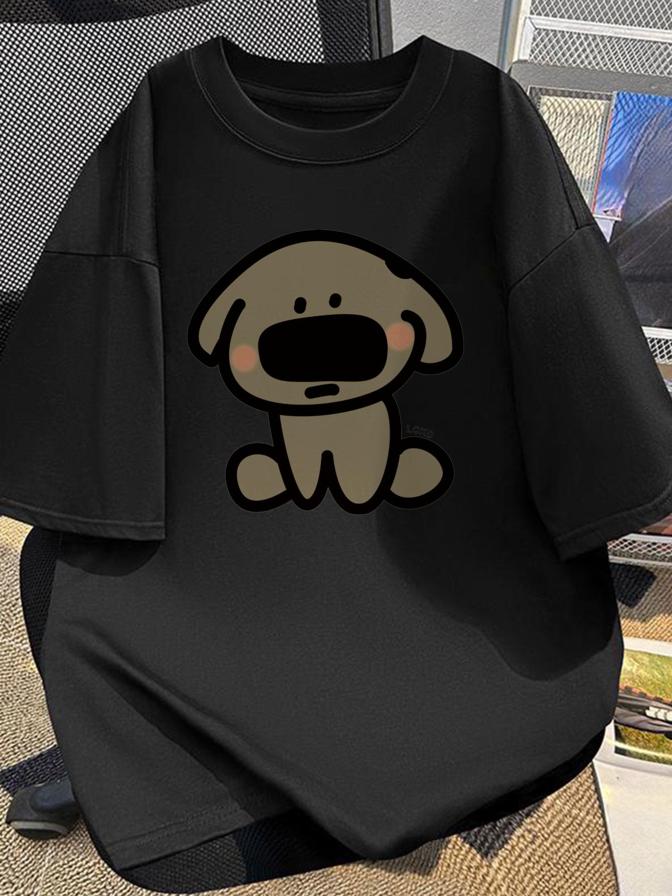 Casual Short Sleeve T-shirt with Cute Cartoon Dog Print - Soft Breathable Summer Tee XXL