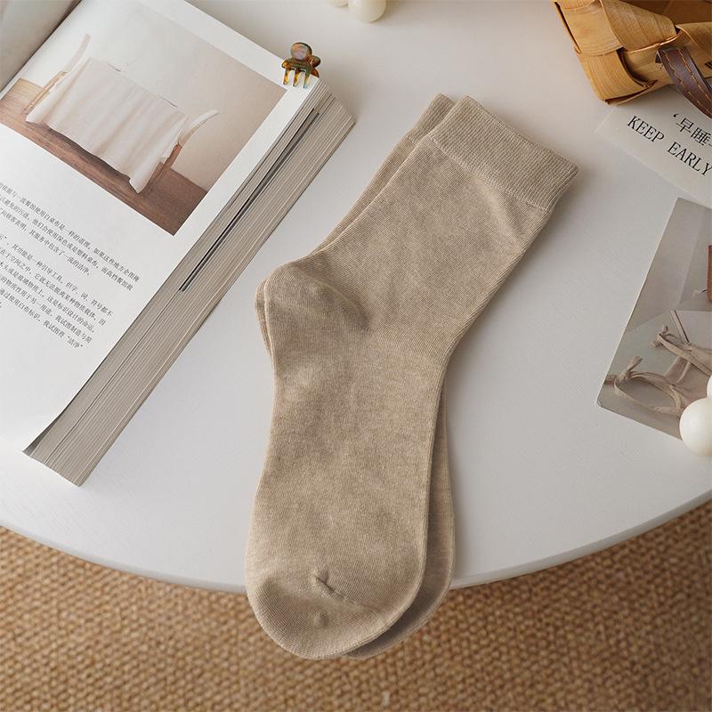 Women's Pure Cotton Breathable Odor-Resistant Mid-Calf Socks - Meilade Versatile All Cotton Loosely Stacked Postpartum Socks.
