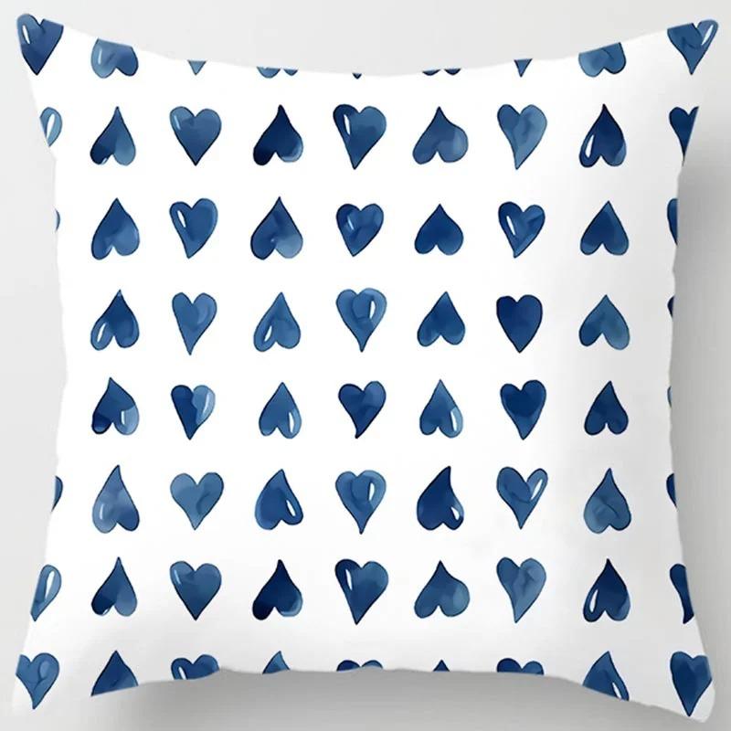 Blue Pattern Print Home Decoration Polyester Fiber Cushion Cover Living Room Sofa Cushion Cover 45X45 Cm