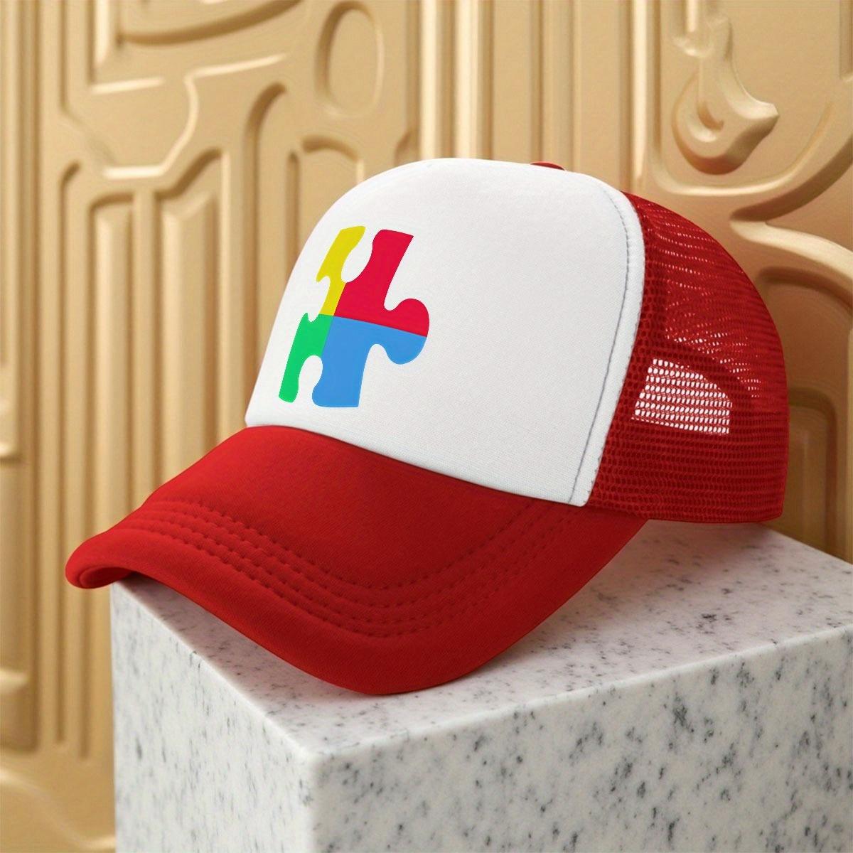 Autism Awareness Puzzle Piece Mesh Trucker Hat Breathable Adjustable Casual Baseball Cap Unisex Adult One Size