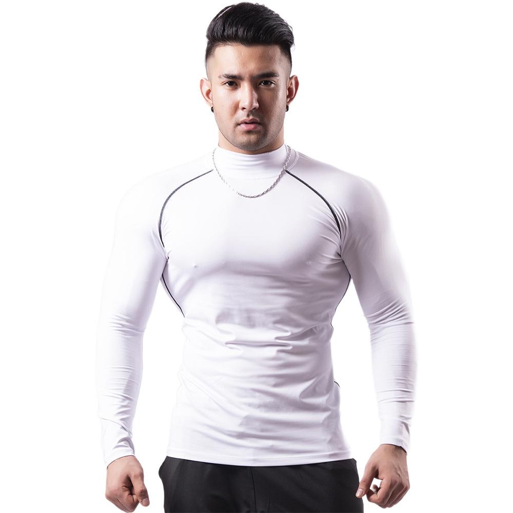 Men s Mock Neck Fitness T Shirt Long Sleeve Quick Dry Gym Fitness Training Tops S