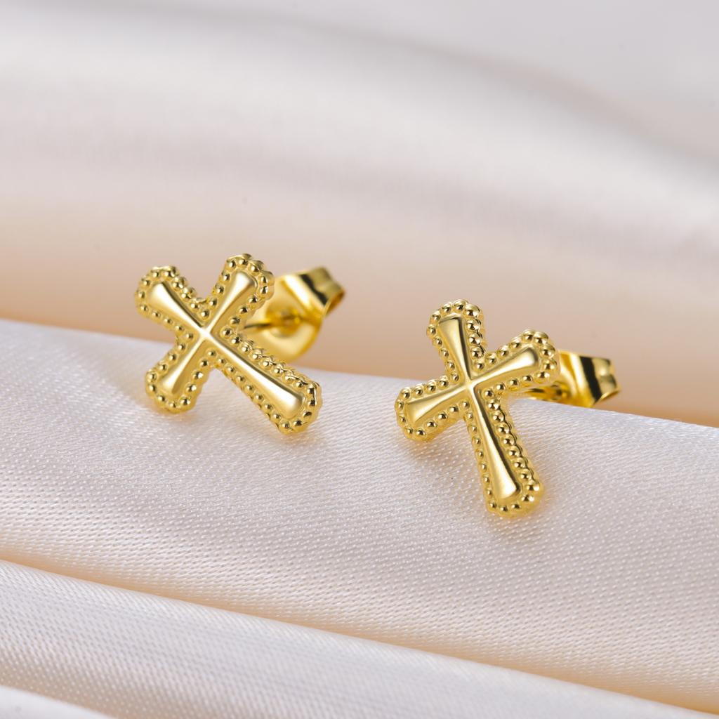 Teamer Cross Stud Earrings For Men Women Stainless Steel Gold Color Minimalist Jewelry Ear Accessories Birthday Gift 2026 New