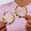 Stainless Steel Gold Plated Personalized Name Letter Big Large Earrings Customized Bamboo Name Hoop Earrings