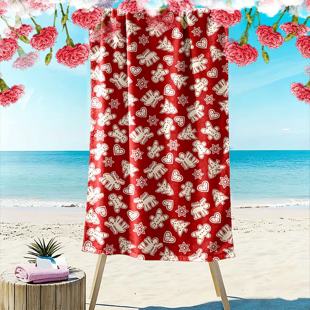 Festive gingerbread delight Print beach towel, quick drying, suitable for travel, outdoor sports, jogging, the beach and swimming, gift