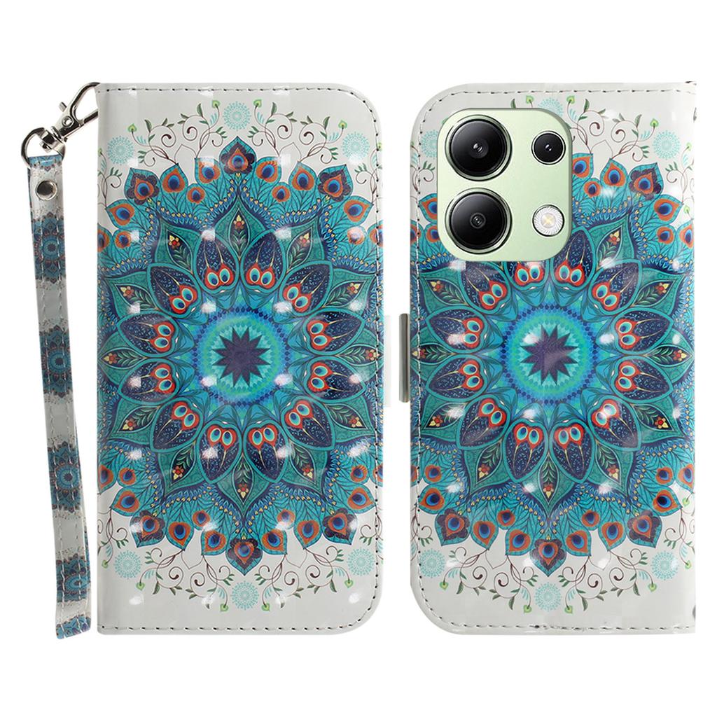 For Xiaomi Redmi Note 13 4G Case with Hand Strap Pattern Printing Leather Phone Cover