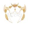 Lolita Angel Wings Gold Sun Leaves Spiked Sunburst Halo Crown Headpiece Goth Crystal Pearl Pendant Holy Crown Bride Wedding Gift