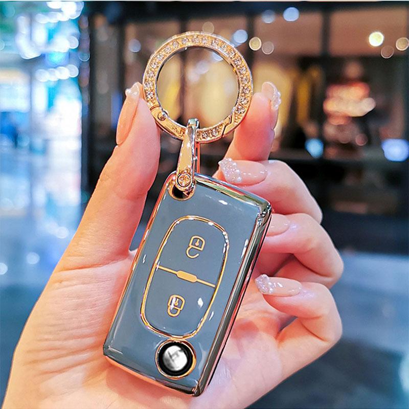 Plating Soft Tpu 2 Buttons Car Remote Key Case Cover For Citroen C2 C3 C4 C5 C6 C8 For Peugeot 107 207 307 307S 308 407 607