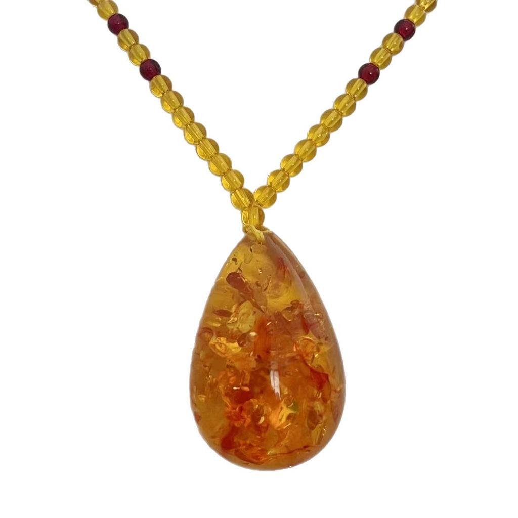 Collar Colgante Gota de Miel Ámbar – Cadena para Suéter Regalo Unisex