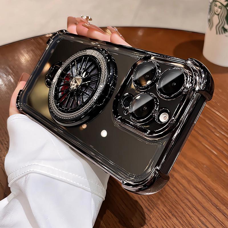 Apple i15Pro Electroplated Gyro Stand Case: Rotating, Drop-proof Protection for iPhone 16.