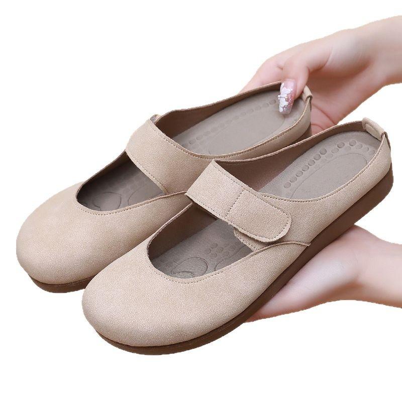 Spring new soft sole comfortable retro bag head half slippers women's shoes shoes one pedal single shoes