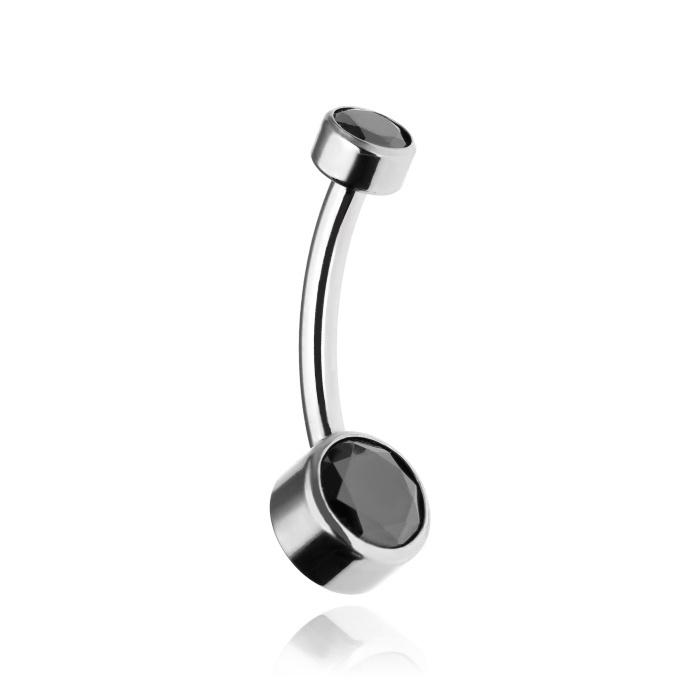Titanium Belly Button Ring - Black Cubic Zirconia - Tpp-038 1.6/10/4-6