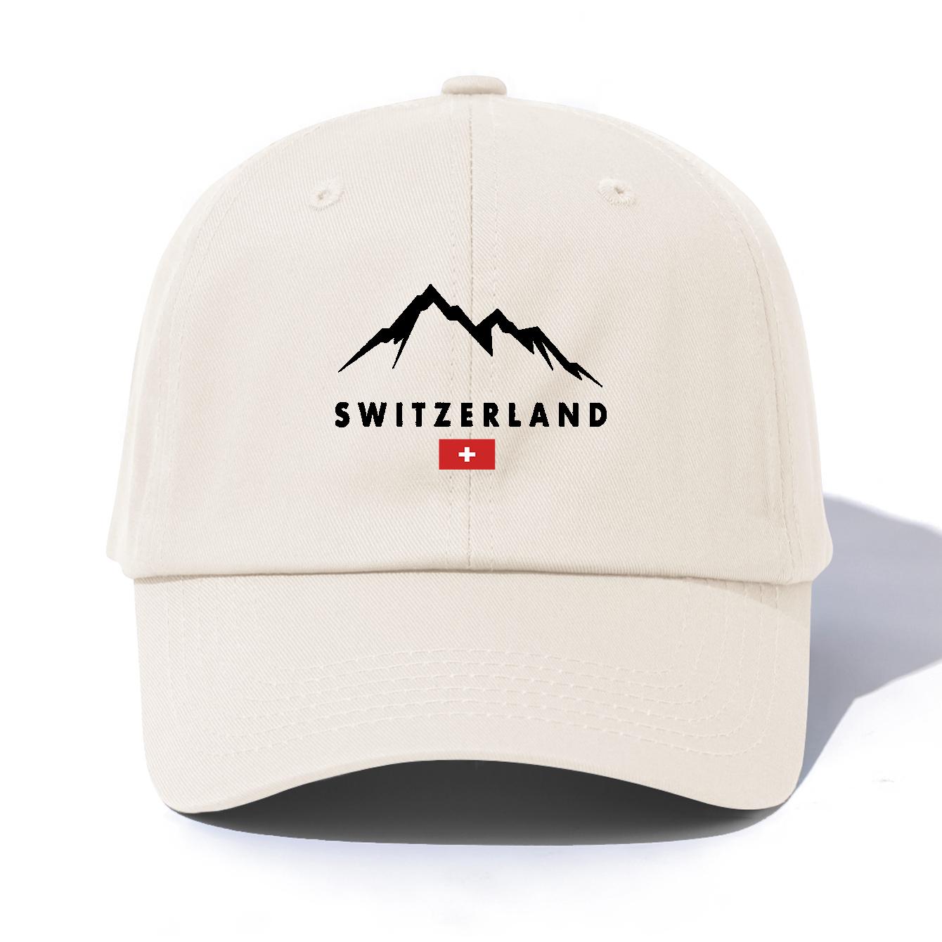 

1pc SWITZERLAND Print Baseball Cap for Adults,Minimalist Retro Style Casual Soft Adjustable Dad Hat,Perfect As Gift бежевий