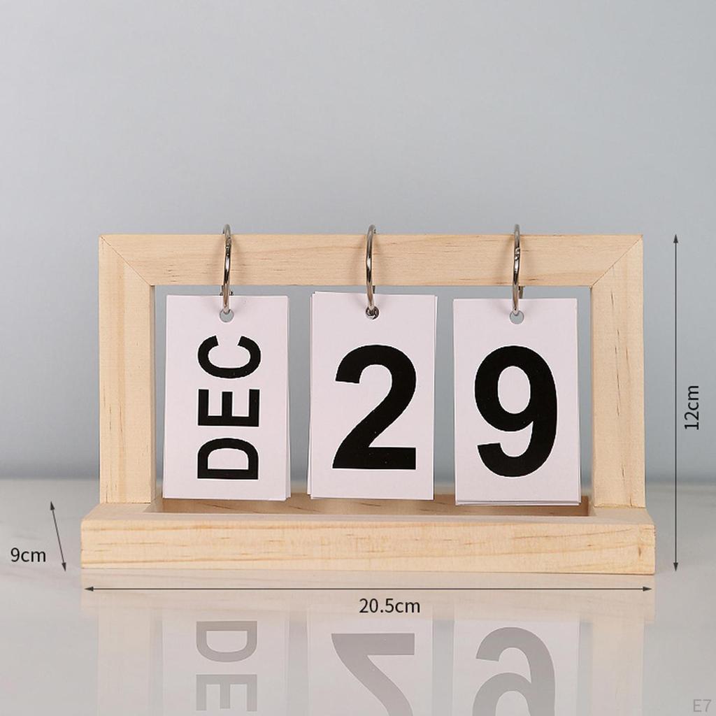 Desk Calendar Desktop Artwork Vintage Standing Decoration ,Flip Wooden