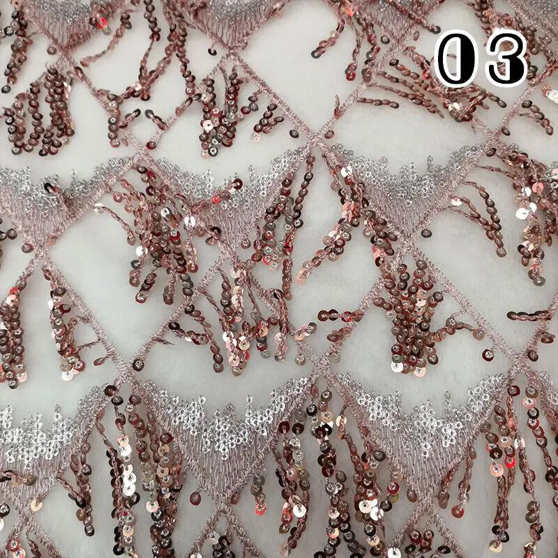 Sequins Embroidered Lace Fabric Diamond Fringe Wedding Dress Material Elegant Beads French Sequins Lace Fabric For Clothing