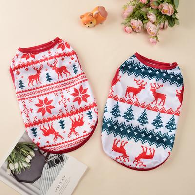 Christmas Pet Dog Clothes Small Dogs Vest Shirt Cat Costume New Year Dress Up Apparel Puppy Pullover Snowman Elk Print Yorkshire