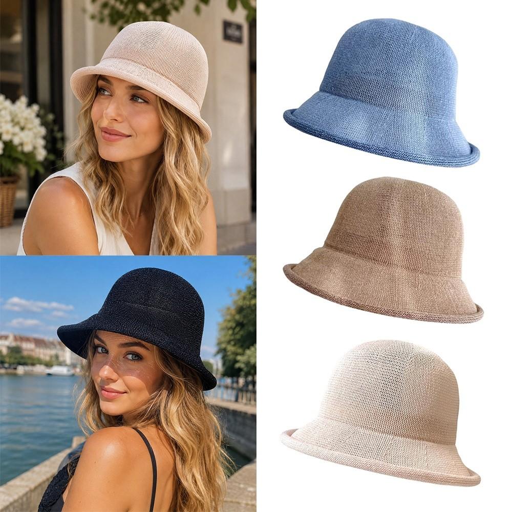 Thin Fisherman's Hats Knitted Sun Hat Fashion Women Bucket Hat  Outdoor Beach Vacation Wear