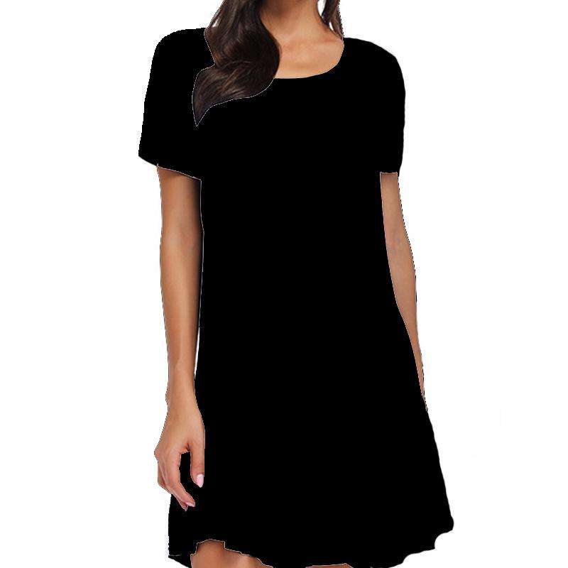 2025 European Summer Women s Solid Color Short Sleeve T-shirt Dress Medium чёрный