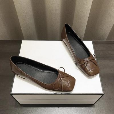 Fashion Low Heel Single Shoes Autumn New Square Toe Shallow Mouth Bow Soft Slip Non-slip Slip-on Block Heel Shoes